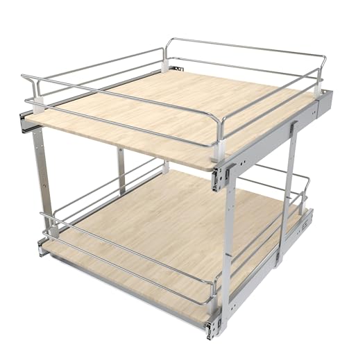 STORKING 2 Tier Pull Out Cabinet Organizer 20" W X 22" D, Slide Out Drawers For Kitchen Cabinets, Pull Out Drawers For Cabinets Capacity Heavy Duty Caddy, Cabinet Pullout Shelves Wood Chrome, Pantry Storage - Image 1