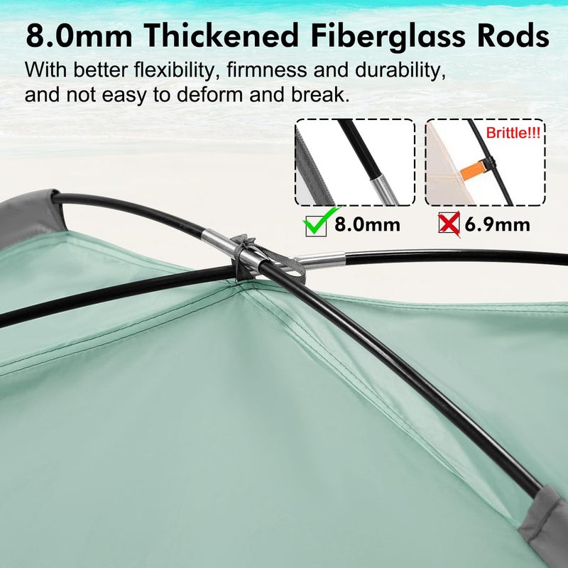 WhiteFang Beach Tent Anti-UV Portable Sun Shade Shelter for 3 Person with Blackout Shelter, Extendable Floor with 3 Ventilating Mesh Windows Plus Carrying Bag, Stakes and Guy Lines (Mint Green) - Image 2