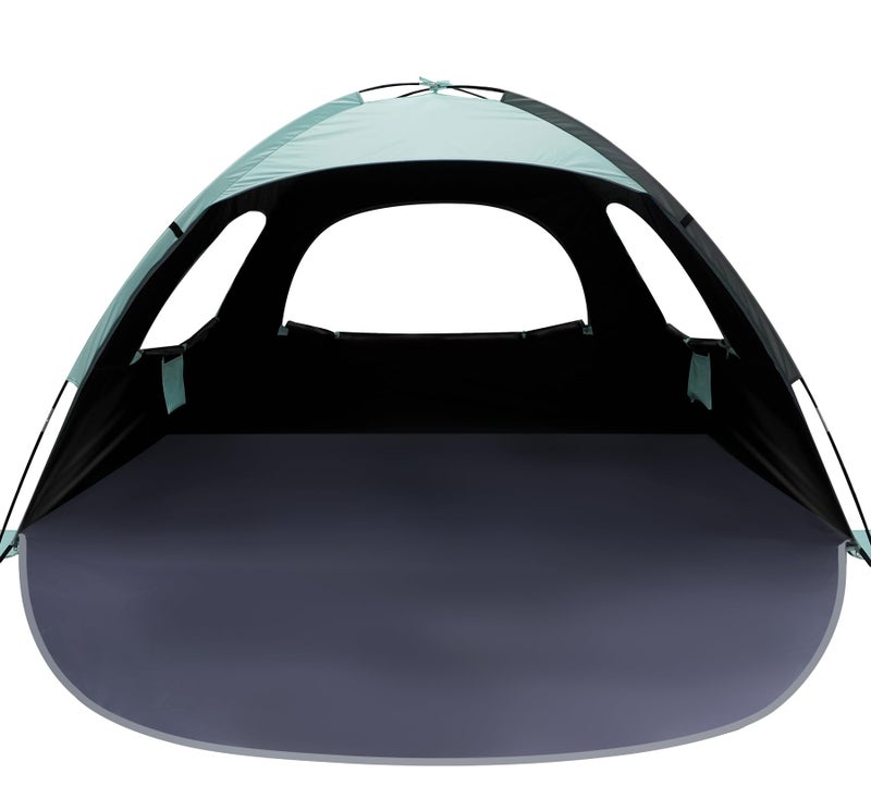 WhiteFang Beach Tent Anti-UV Portable Sun Shade Shelter for 3 Person with Blackout Shelter, Extendable Floor with 3 Ventilating Mesh Windows Plus Carrying Bag, Stakes and Guy Lines (Mint Green) - Image 1