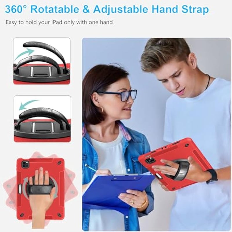 Case for iPad Pro 11 Inch 2022/2021/ 2020/2018: Cover for iPad 11 Inch 4th/ 3rd/ 2nd/ 1st Generation with Screen Protector- Stand- Handle- Shoulder Strap- Pencil Holder Red - Image 4