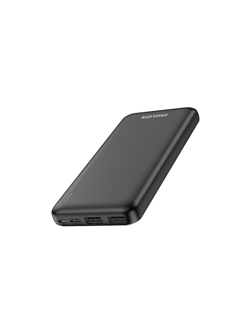Philips 10000 mAh Compact Power Bank with Dual USB A And USB-C Port(Input), Black - Image 1