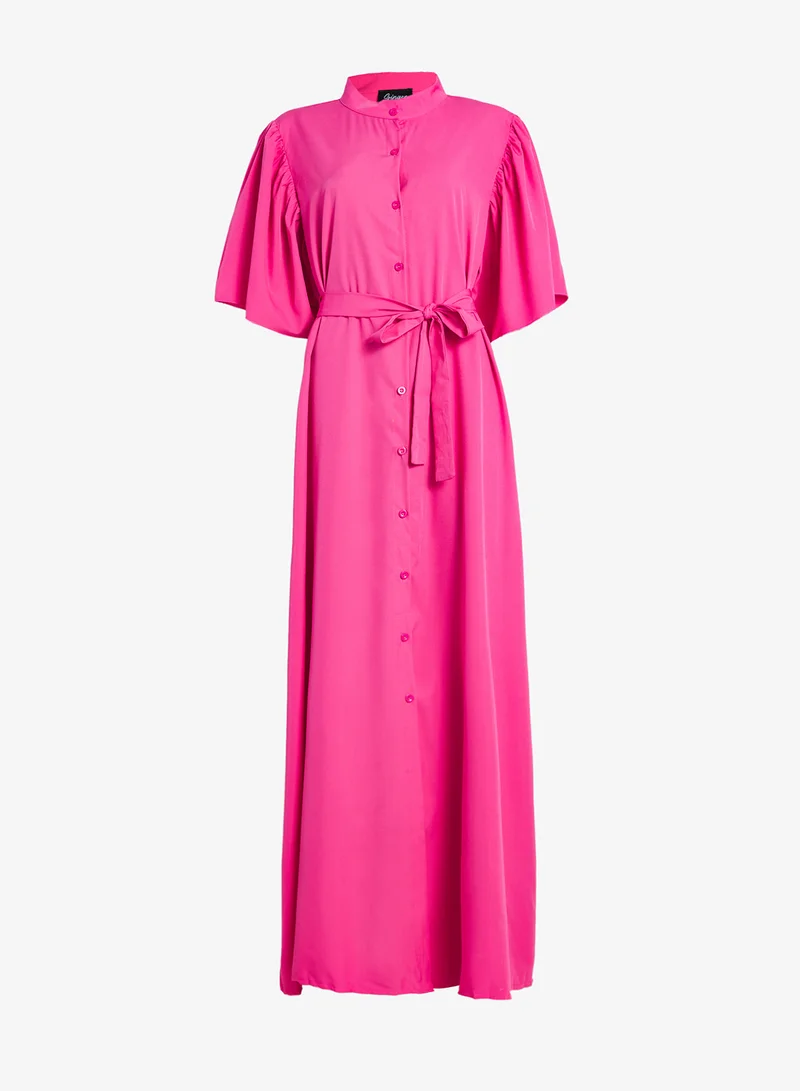 Ginger Plus Flounce Sleeve Button Up A Line Dress