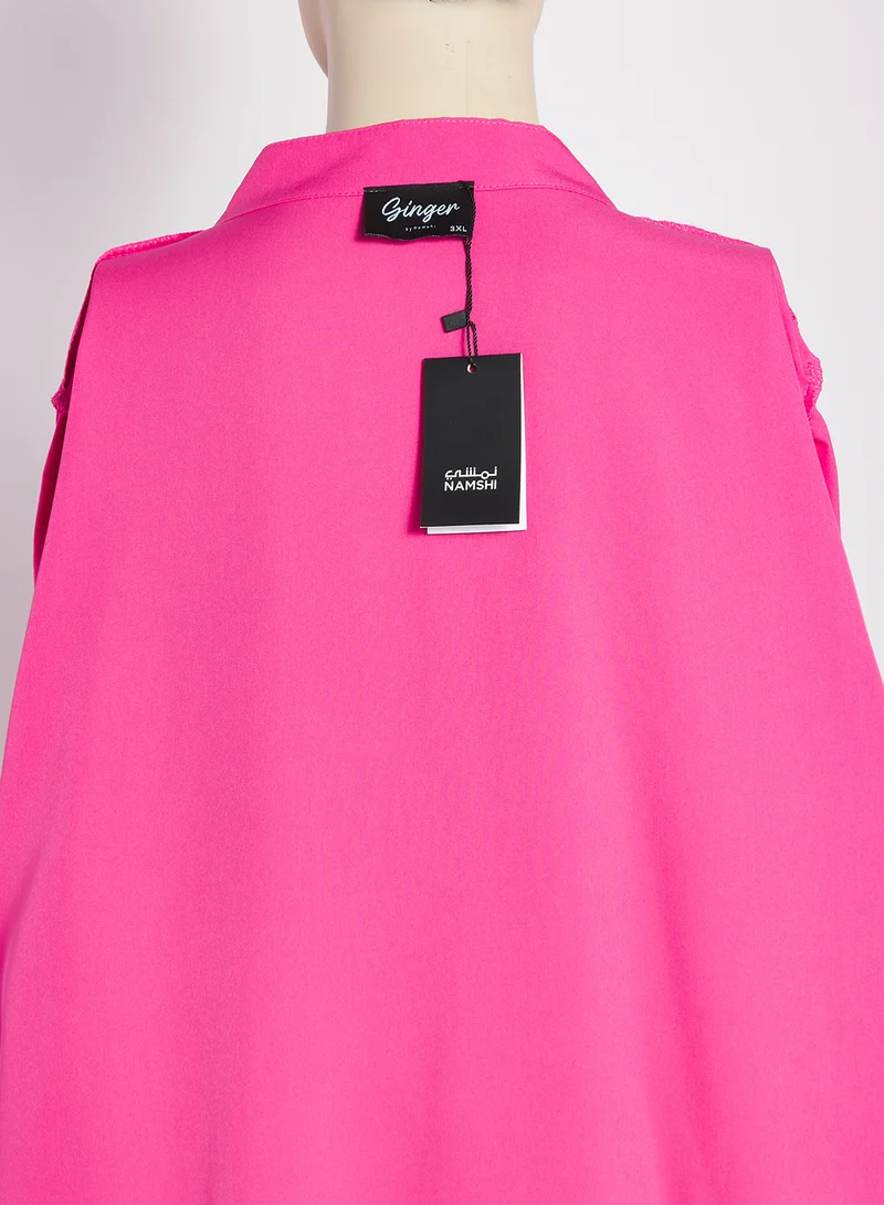 Ginger Plus Flounce Sleeve Button Up A Line Dress