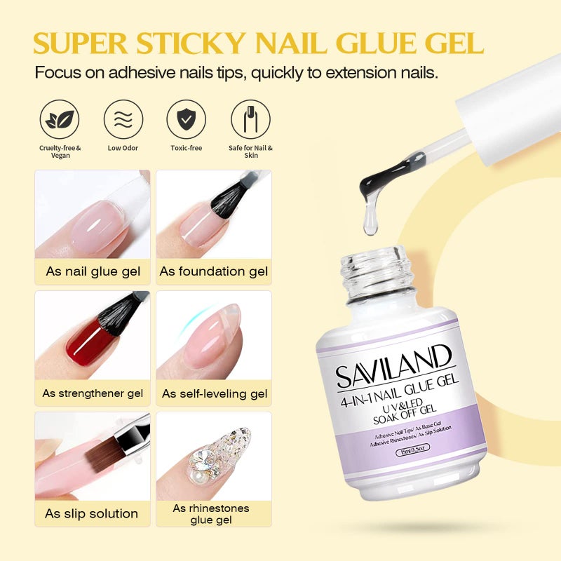 SAVILAND Gel Nail X Kit: 500 Pcs Square Nail Tips Gels Nail Kit with Drill, 0.5 Oz 4-in-1 U V Nail Glue with Lamp, Nail Kit At Home Art Designs & Salon Manicure Kit Gift For Women - Image 5