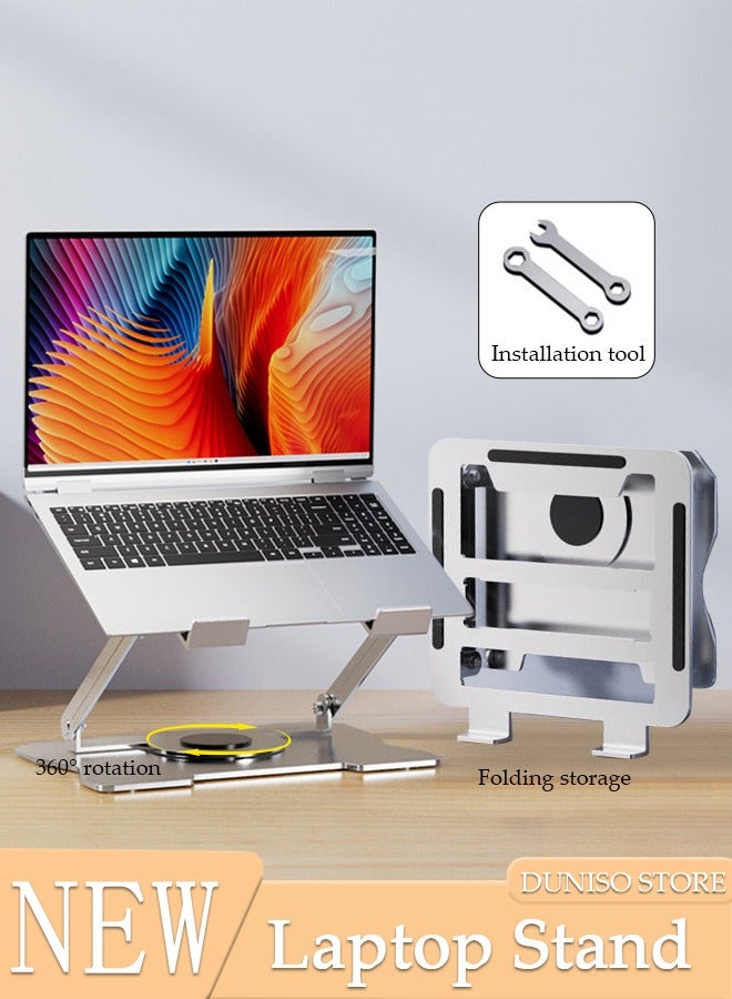 DUNISO Adjustable Laptop Stand with 360 Rotating Base, Ergonomic Laptop Riser for Collaborative Work, Fully Foldable for Easy Storage, Fits MacBook / All Laptops up to 17 inches - Image 1