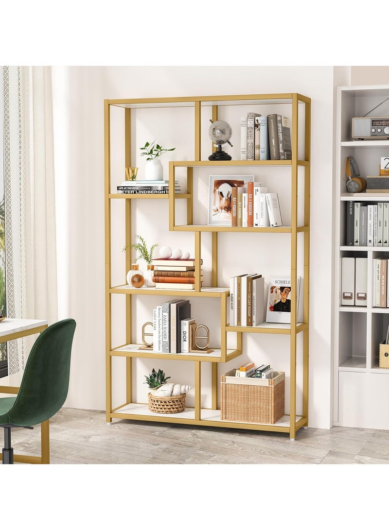 LINGWEI Industrial Pre Assembled Bookshelf with Metal Frame and Ceramic Tile Shelves Modern Standing Bookcase for Home Office Living Room Bedroom and Bathroom - Image 2