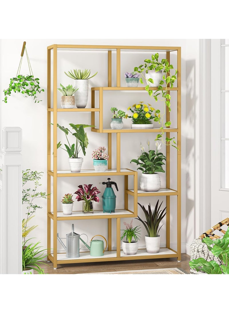 LINGWEI Industrial Pre Assembled Bookshelf with Metal Frame and Ceramic Tile Shelves Modern Standing Bookcase for Home Office Living Room Bedroom and Bathroom - Image 3