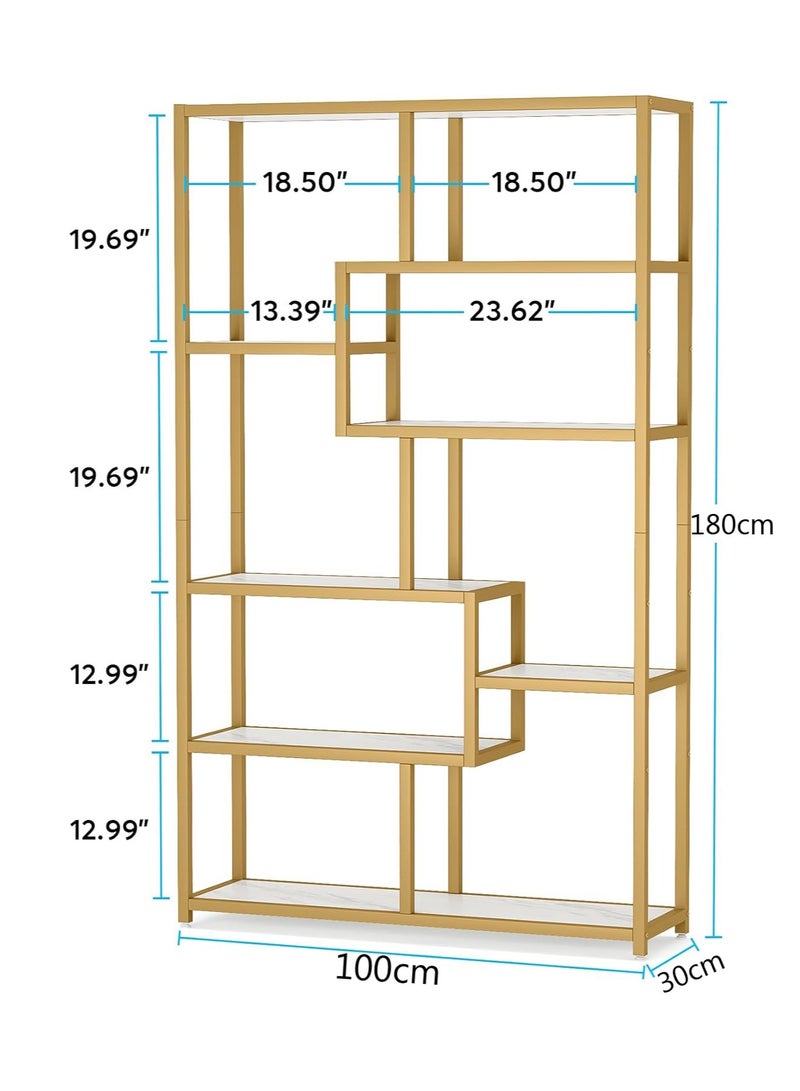 LINGWEI Industrial Pre Assembled Bookshelf with Metal Frame and Ceramic Tile Shelves Modern Standing Bookcase for Home Office Living Room Bedroom and Bathroom - Image 4