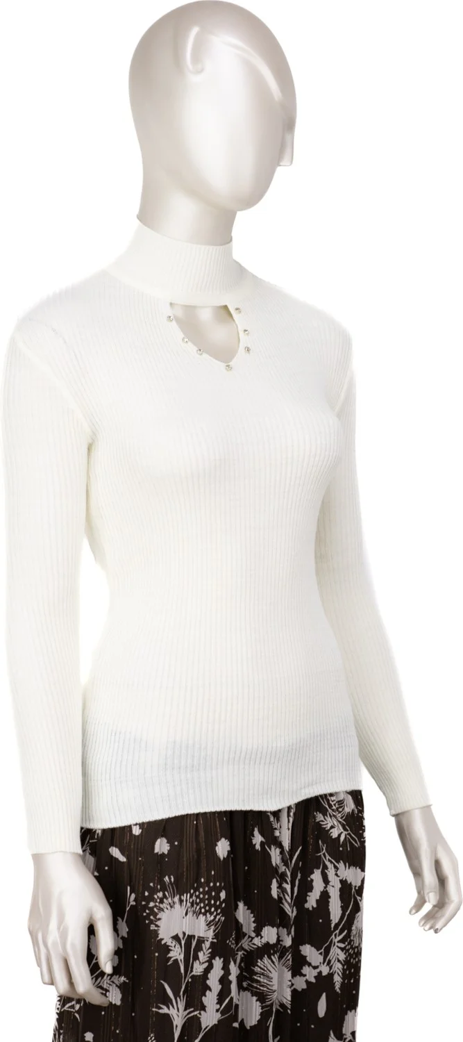 اوبلاند Women's Half Collar and Stone Long Sleeve Knitted Knitwear Sweater