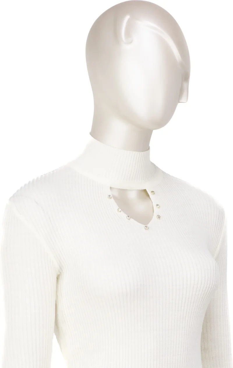 اوبلاند Women's Half Collar and Stone Long Sleeve Knitted Knitwear Sweater