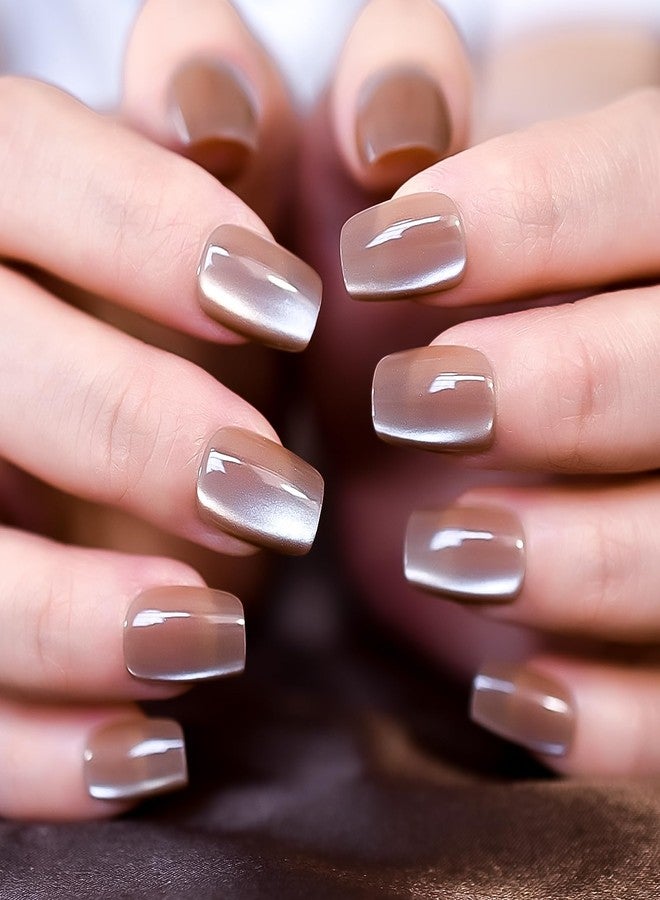 Dorlink iMABC 30pcs Glossy Ombre Brown Press On Nails Cat Eye Salon Manicure Medium Coffin Squoval Nail Art Tips Fake Nails Reusable Acrylic False Nails Stick On Nails for Women Girls - Image 1