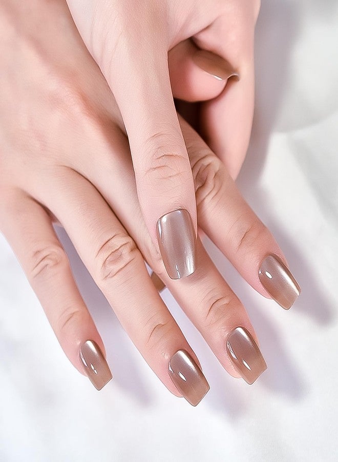 Dorlink iMABC 30pcs Glossy Ombre Brown Press On Nails Cat Eye Salon Manicure Medium Coffin Squoval Nail Art Tips Fake Nails Reusable Acrylic False Nails Stick On Nails for Women Girls - Image 4