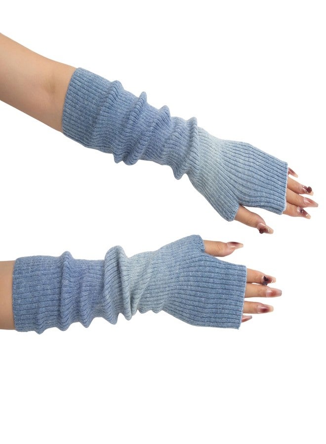 F Flammi Cashmere Blended Arm Warmer for Women Winter Fingerless Gloves Knit Mitten Gloves Wrist Warmer with Thumb Hole, Tie Dye-light Blue,42cm, M - Image 3