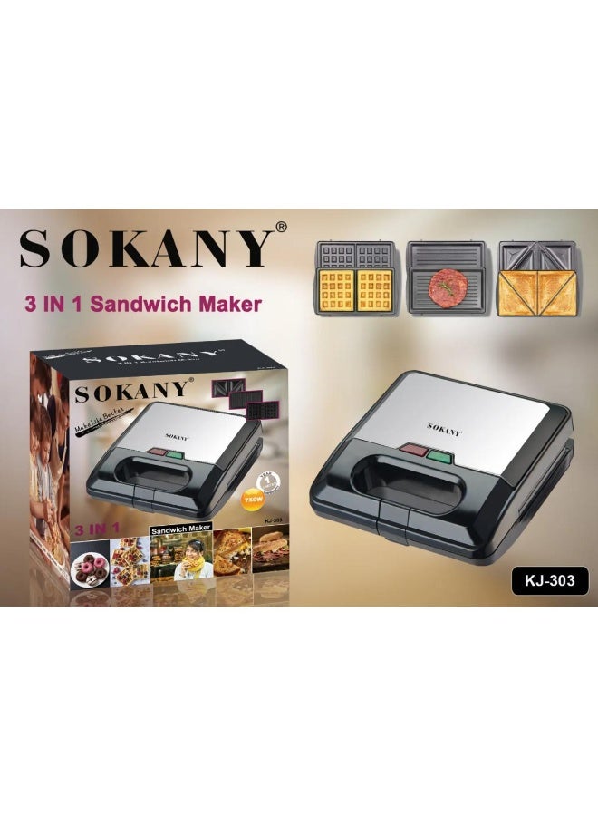 سوكاني صانعة الساندويتشات سوكاني ٣ في ١، وافل، شواية، وضاغطة ساندويتشات مع ألواح قابلة للتبديل - Image 2