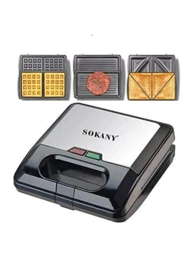 سوكاني صانعة الساندويتشات سوكاني ٣ في ١، وافل، شواية، وضاغطة ساندويتشات مع ألواح قابلة للتبديل - Image 1