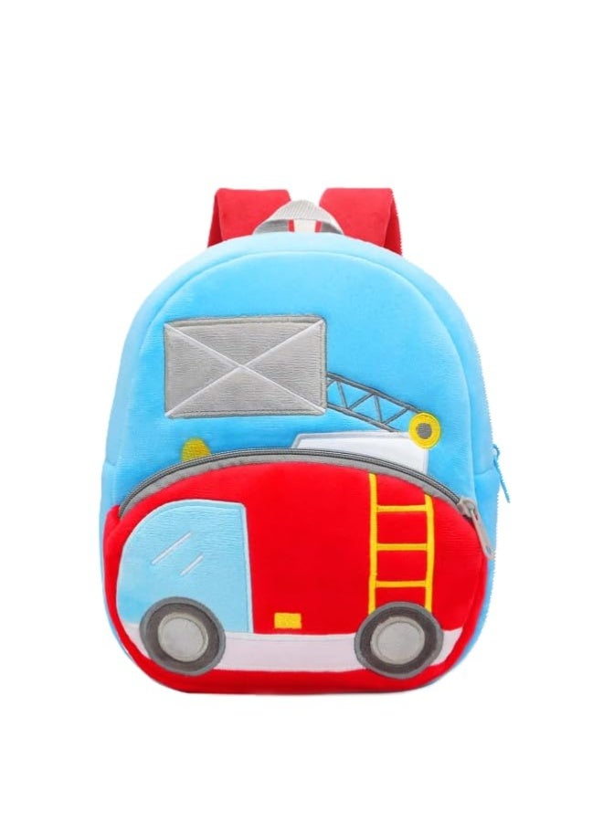 blue tree School Bag for Cute Kids for (1-6 Years), Preschool Soft Plush Ladder Truck Bag for Toddlers, Travel Cartoon Backpack for Baby Boys - Image 1