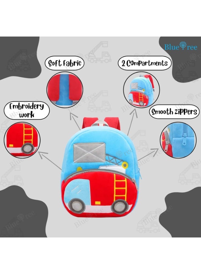 blue tree School Bag for Cute Kids for (1-6 Years), Preschool Soft Plush Ladder Truck Bag for Toddlers, Travel Cartoon Backpack for Baby Boys - Image 4