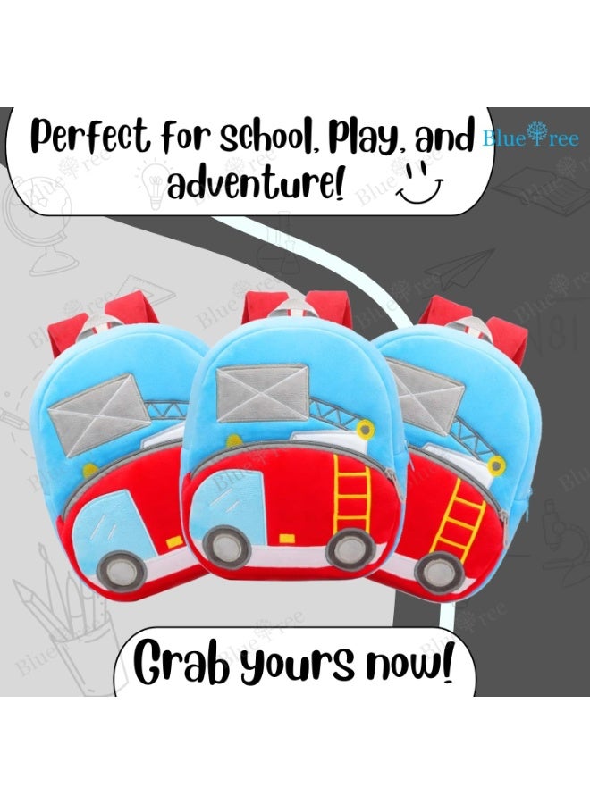 blue tree School Bag for Cute Kids for (1-6 Years), Preschool Soft Plush Ladder Truck Bag for Toddlers, Travel Cartoon Backpack for Baby Boys - Image 2