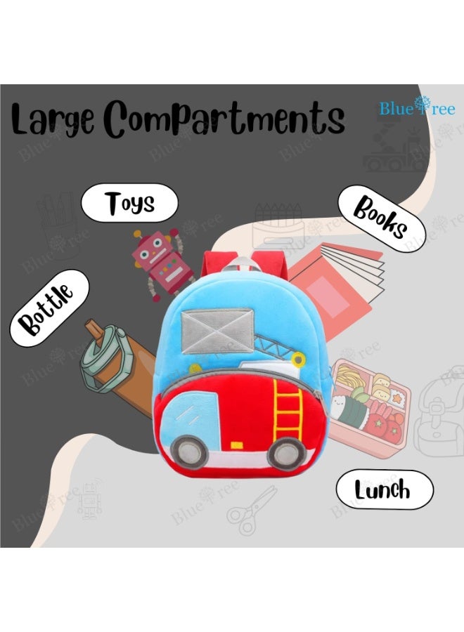 blue tree School Bag for Cute Kids for (1-6 Years), Preschool Soft Plush Ladder Truck Bag for Toddlers, Travel Cartoon Backpack for Baby Boys - Image 5