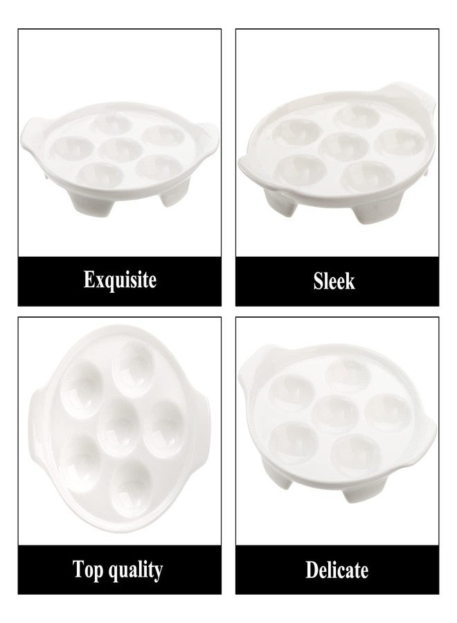 Okllen 4 Pack Ceramic Escargot Plates with 6 Holes and Handles, 6.5 Inch Seafood Snail Dish Footed Plates White Escargot Baking Dish Barbecue for Home, Kitchen, Restaurant - Image 4