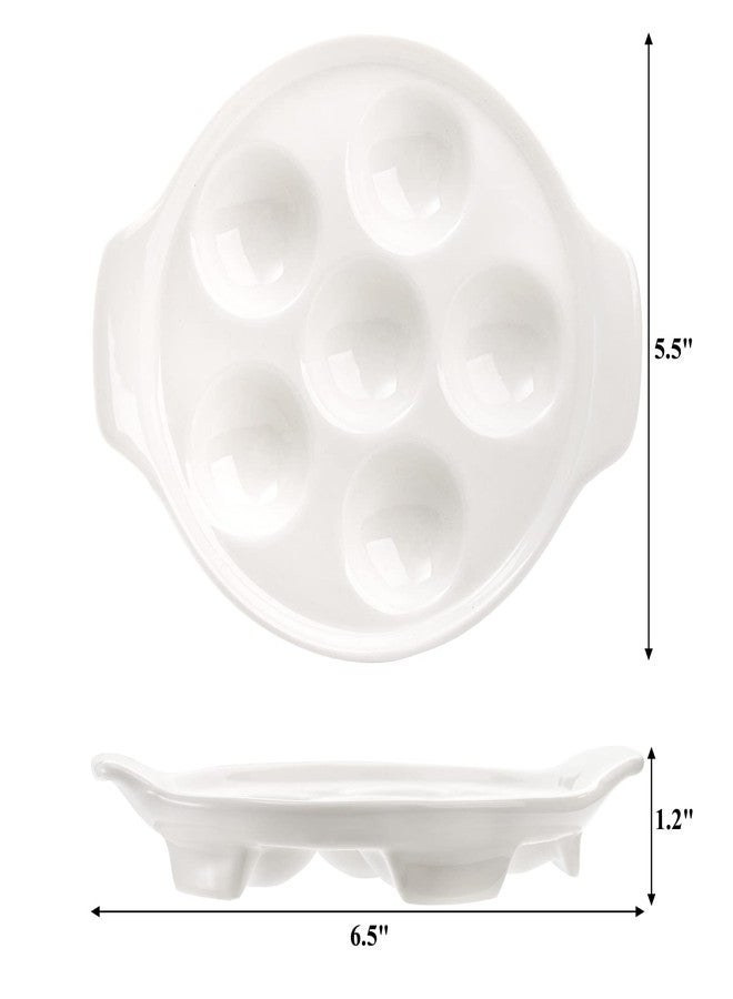 Okllen 4 Pack Ceramic Escargot Plates with 6 Holes and Handles, 6.5 Inch Seafood Snail Dish Footed Plates White Escargot Baking Dish Barbecue for Home, Kitchen, Restaurant - Image 2