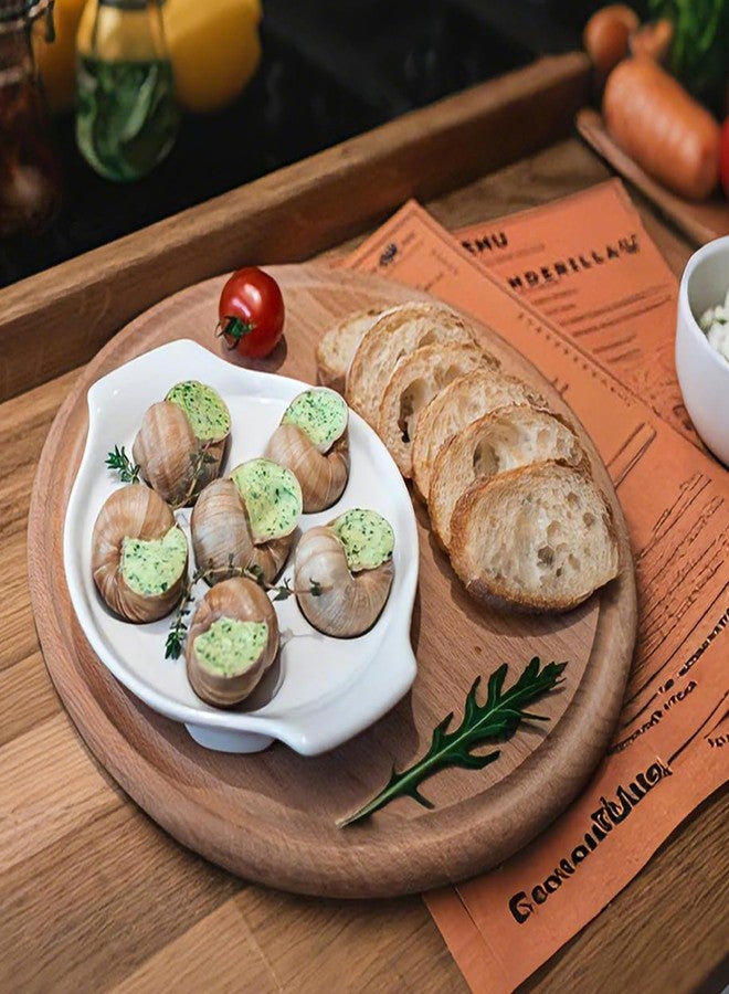 Okllen 4 Pack Ceramic Escargot Plates with 6 Holes and Handles, 6.5 Inch Seafood Snail Dish Footed Plates White Escargot Baking Dish Barbecue for Home, Kitchen, Restaurant - Image 5
