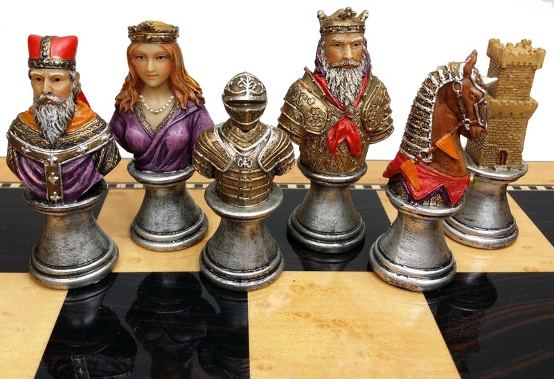 HPL Medieval Times Crusades RED Green Busts Set of Chess Men Pieces Hand Painted NO Board - Image 3