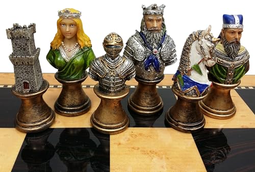 HPL Medieval Times Crusades RED Green Busts Set of Chess Men Pieces Hand Painted NO Board - Image 5