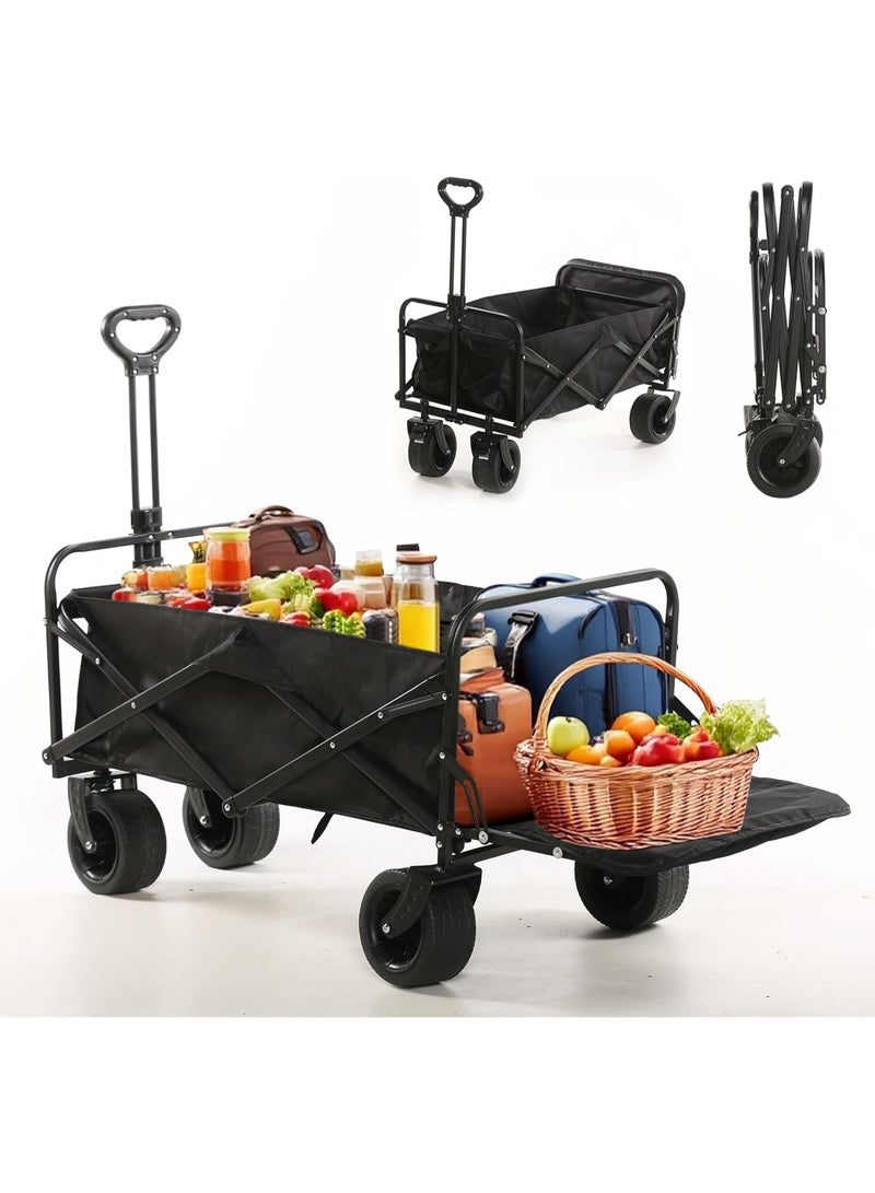 متجر الفرح عربة ترولي مع أقصى حمولة 550 رطل (250 كجم) وتخزين قابل للتوسيع، عربة قابلة للطي مع مقبض قابل للتعديل للتسوق في العطلات والتخييم في الهواء الطلق والحديقة والشاطئ، لون أسود - Image 1