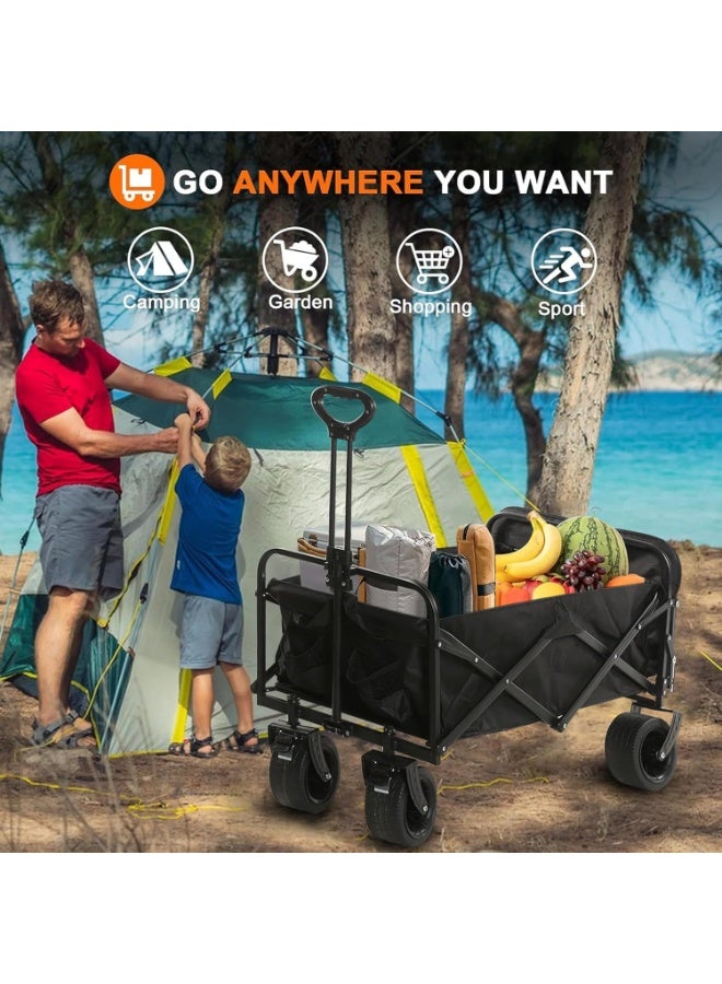 متجر الفرح عربة ترولي مع أقصى حمولة 550 رطل (250 كجم) وتخزين قابل للتوسيع، عربة قابلة للطي مع مقبض قابل للتعديل للتسوق في العطلات والتخييم في الهواء الطلق والحديقة والشاطئ، لون أسود - Image 2