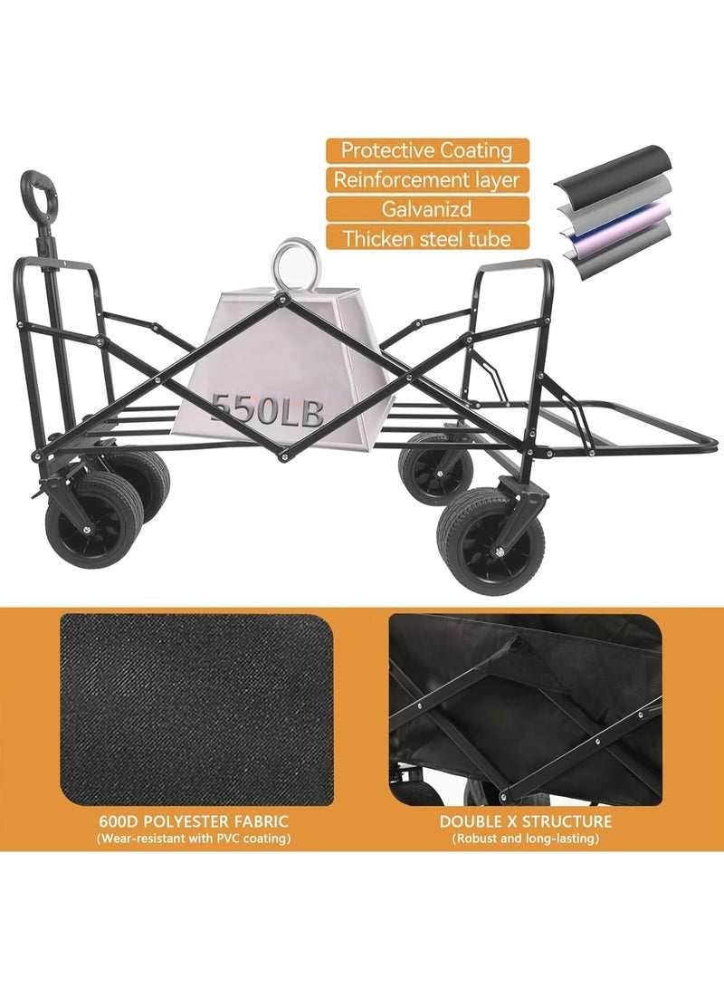 متجر الفرح عربة ترولي مع أقصى حمولة 550 رطل (250 كجم) وتخزين قابل للتوسيع، عربة قابلة للطي مع مقبض قابل للتعديل للتسوق في العطلات والتخييم في الهواء الطلق والحديقة والشاطئ، لون أسود - Image 4