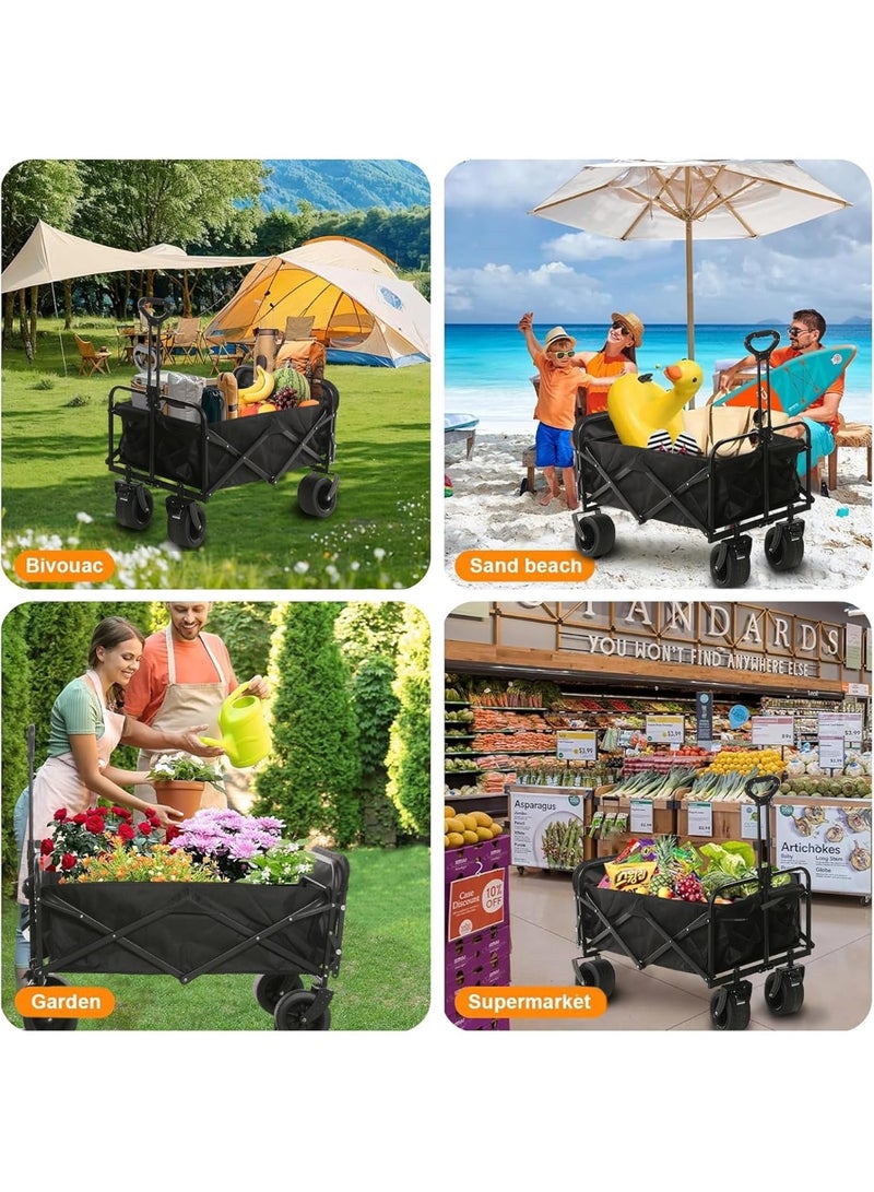 متجر الفرح عربة ترولي مع أقصى حمولة 550 رطل (250 كجم) وتخزين قابل للتوسيع، عربة قابلة للطي مع مقبض قابل للتعديل للتسوق في العطلات والتخييم في الهواء الطلق والحديقة والشاطئ، لون أسود - Image 3