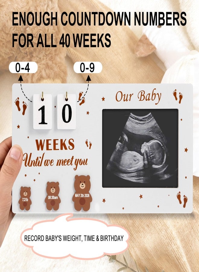 DACO MIN Baby Sonogram Picture Frame with Countdown Weeks, 4"x3" Ultrasound Photo Frame with Inkless Handprint Kit, Bear Pregnancy Announcement Gift for Expecting Mom Dad, Grandparents Reveal (Brown) - Image 4