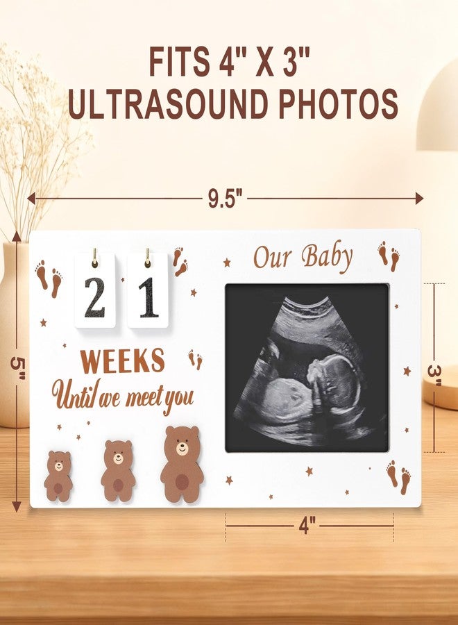 DACO MIN Baby Sonogram Picture Frame with Countdown Weeks, 4"x3" Ultrasound Photo Frame with Inkless Handprint Kit, Bear Pregnancy Announcement Gift for Expecting Mom Dad, Grandparents Reveal (Brown) - Image 2