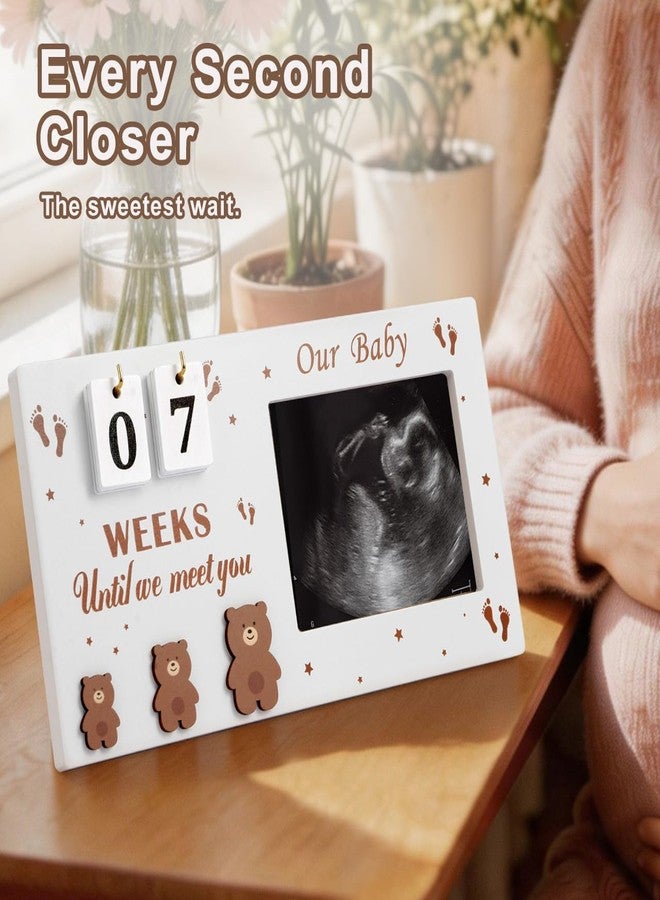 DACO MIN Baby Sonogram Picture Frame with Countdown Weeks, 4"x3" Ultrasound Photo Frame with Inkless Handprint Kit, Bear Pregnancy Announcement Gift for Expecting Mom Dad, Grandparents Reveal (Brown) - Image 3