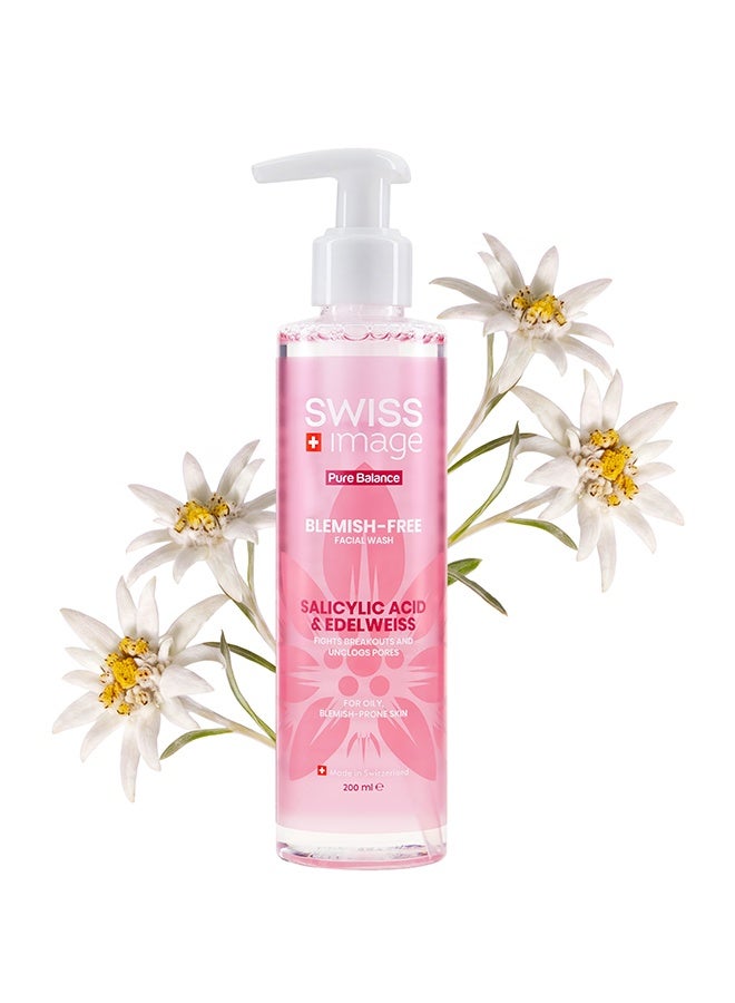 Swiss Image Pure Balance Blemish-Free Face Wash 200 ml | Salicylic Acid, Edelweiss, Glycerin & Alpine Glacier Water | Clears Acne, Unclogs Pores & Oil Control | Oily & Acne-Prone | For Men & Women - Image 2