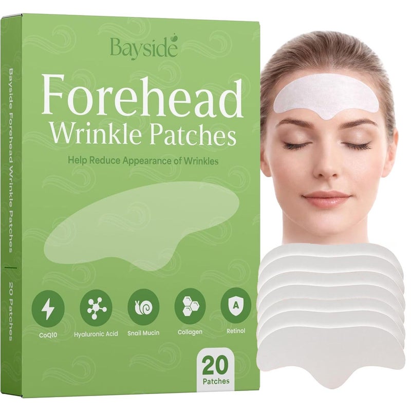 Bayside Forehead Wrinkle Patches | 20 Reusable Anti-Aging Pads with Retinol Collagen CoQ10 Hyaluronic Acid & Snail Mucin | Smooth Fine Lines, Deep Wrinkles, Hydrating Overnight Treatment for All Skin Types - Image 1