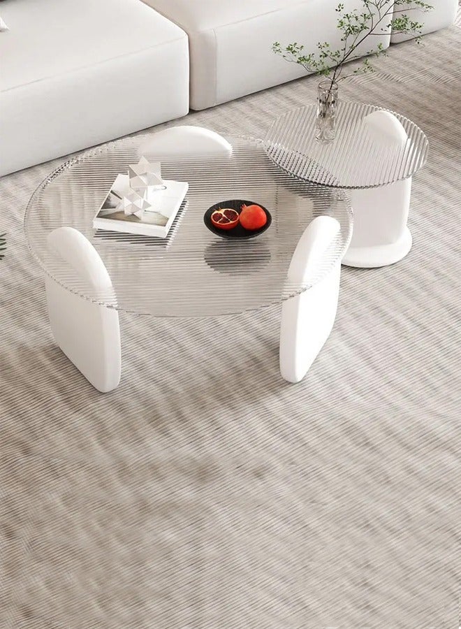 fashionhome Set of 2 Modern Design Stylish Luxury Round Edges Tempered Glass and Premium Wood Coffee Table Side Table for Bedroom Offices 80 x 33 and 50 x 39 Centimeter - Image 1