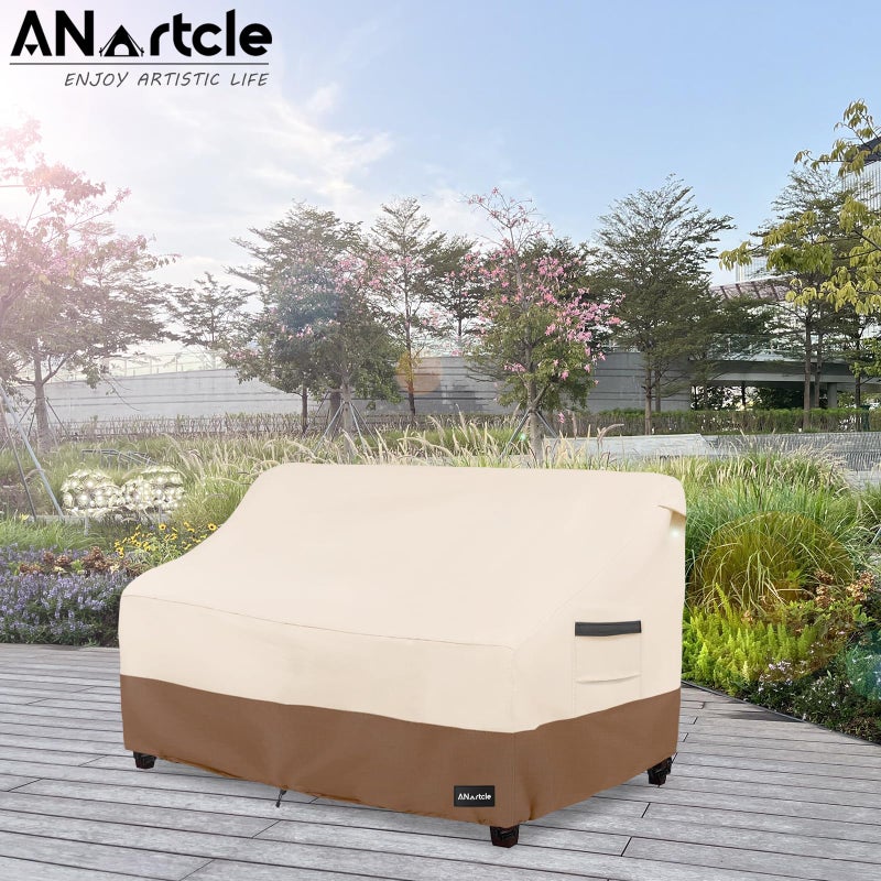 ANartcle 2-Seater Patio Loveseat Cover,58W x 32.5D x 31H Inches Outdoor Couch Cover,100% Waterproof Heavy Duty Patio Sofa Covers,Patio Furniture Covers,Beige&Brown - Image 5