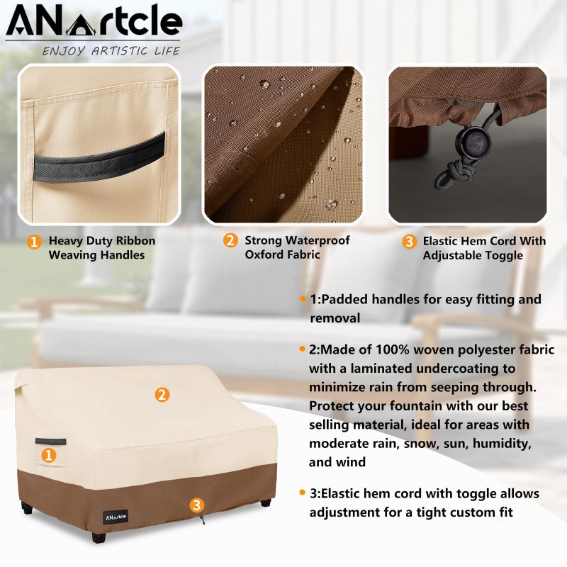 ANartcle 2-Seater Patio Loveseat Cover,58W x 32.5D x 31H Inches Outdoor Couch Cover,100% Waterproof Heavy Duty Patio Sofa Covers,Patio Furniture Covers,Beige&Brown - Image 4