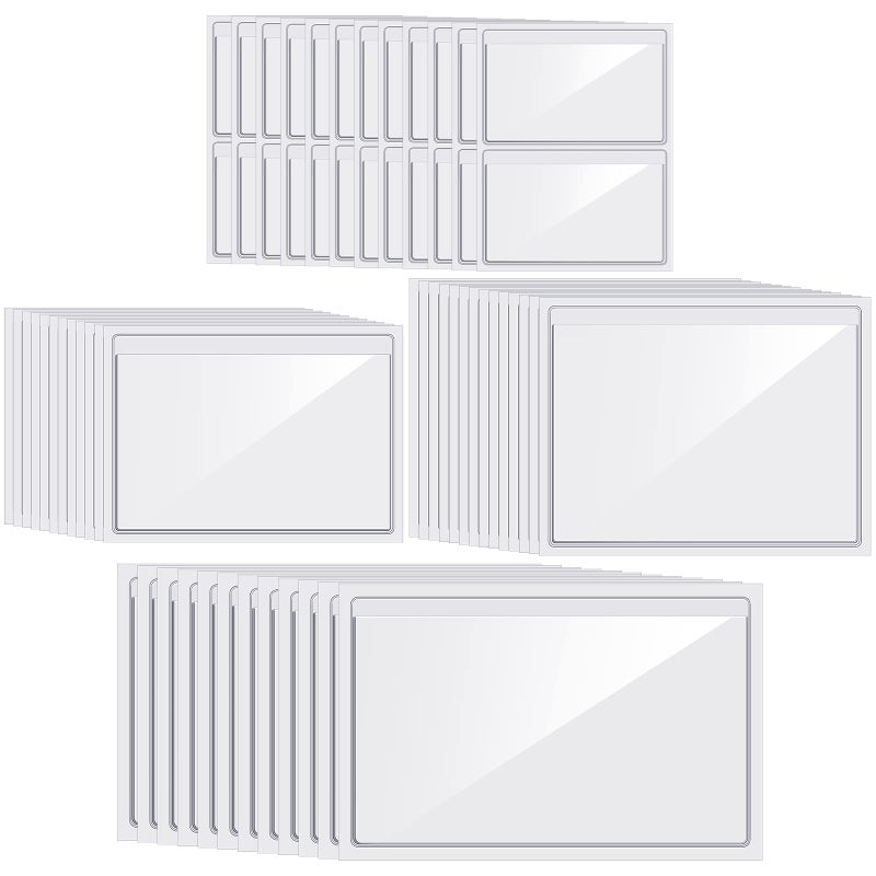 Seewey 60 Pcs Clear Adhesive Pockets 4 Sizes Self Adhesive Index Card Pockets Self Photo Sleeves Business Clear for Planners and Binders - Image 1