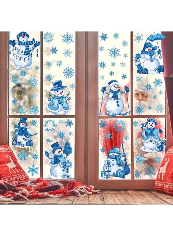 9 Sets Blue Snowman Snowflake Window Clings Durable Plastic Holiday Decor for Christmas - Image 3