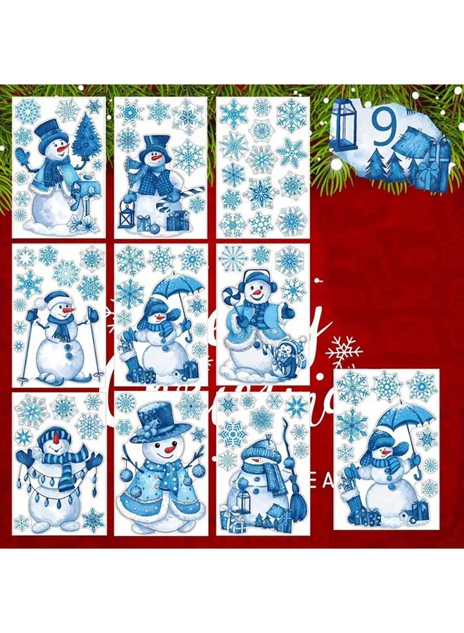 9 Sets Blue Snowman Snowflake Window Clings Durable Plastic Holiday Decor for Christmas - Image 2