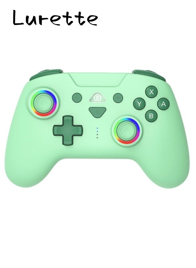 Wireless Switch Controllers for Nintendo Switch, 6-Axis Gyro, Turbo Function, 7-Color RGB Lights, Compatible with Switch1/Switch2/PC (Wired)/iOS, All Functions Included with a Stylish Design and Cute Color - Green - Image 1