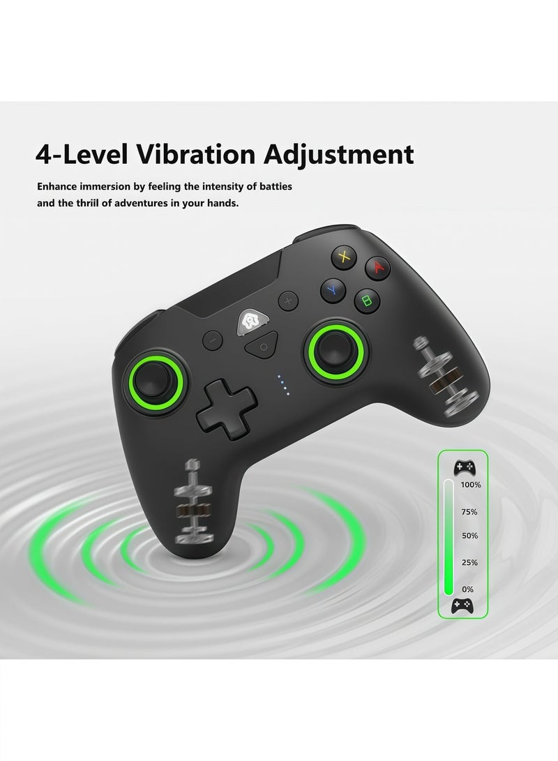Lurette Wireless Switch Controllers for Nintendo Switch, 6-Axis Gyro, Turbo Function, 7-Color RGB Lights, Compatible with Switch1/Switch2/PC (Wired)/iOS, All Functions Included with a Stylish Design and Cute Color - Green - Image 5