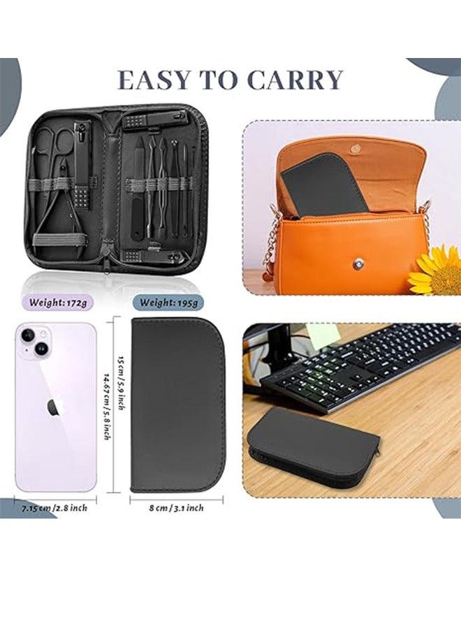 مجموعة مقص أظافر ١٢ في ١ - أدوات للعناية بالأظافر مع حقيبة سفر (أسود) - Image 2