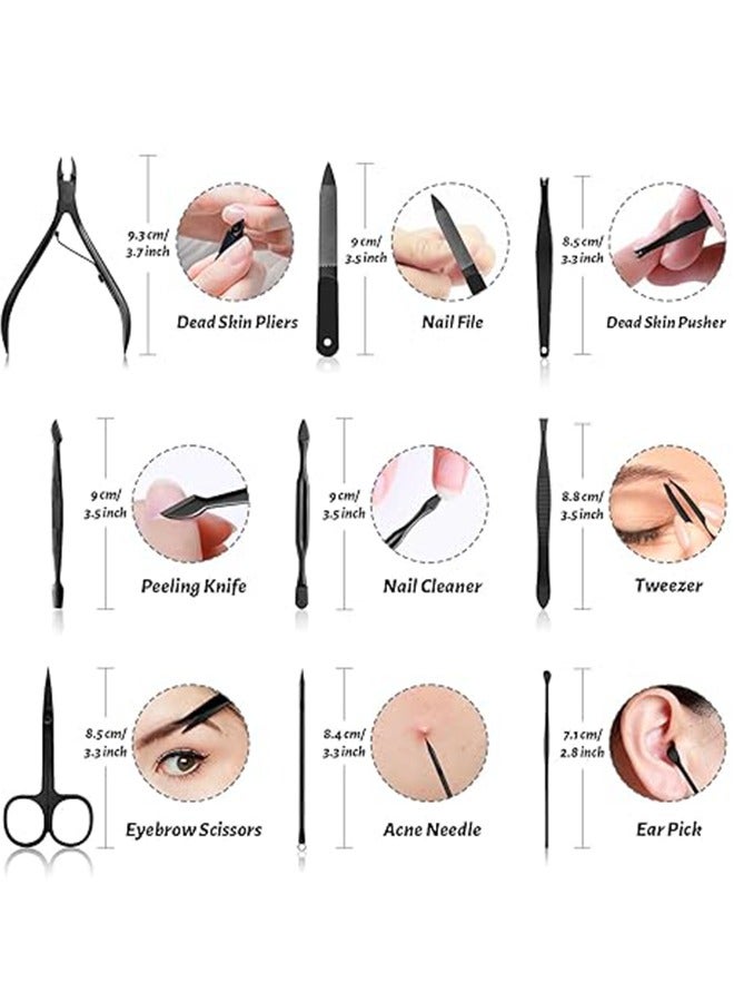 مجموعة مقص أظافر ١٢ في ١ - أدوات للعناية بالأظافر مع حقيبة سفر (أسود) - Image 5