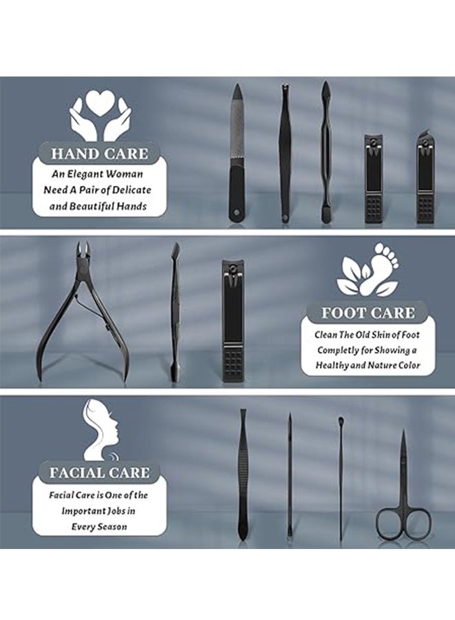 مجموعة مقص أظافر ١٢ في ١ - أدوات للعناية بالأظافر مع حقيبة سفر (أسود) - Image 4