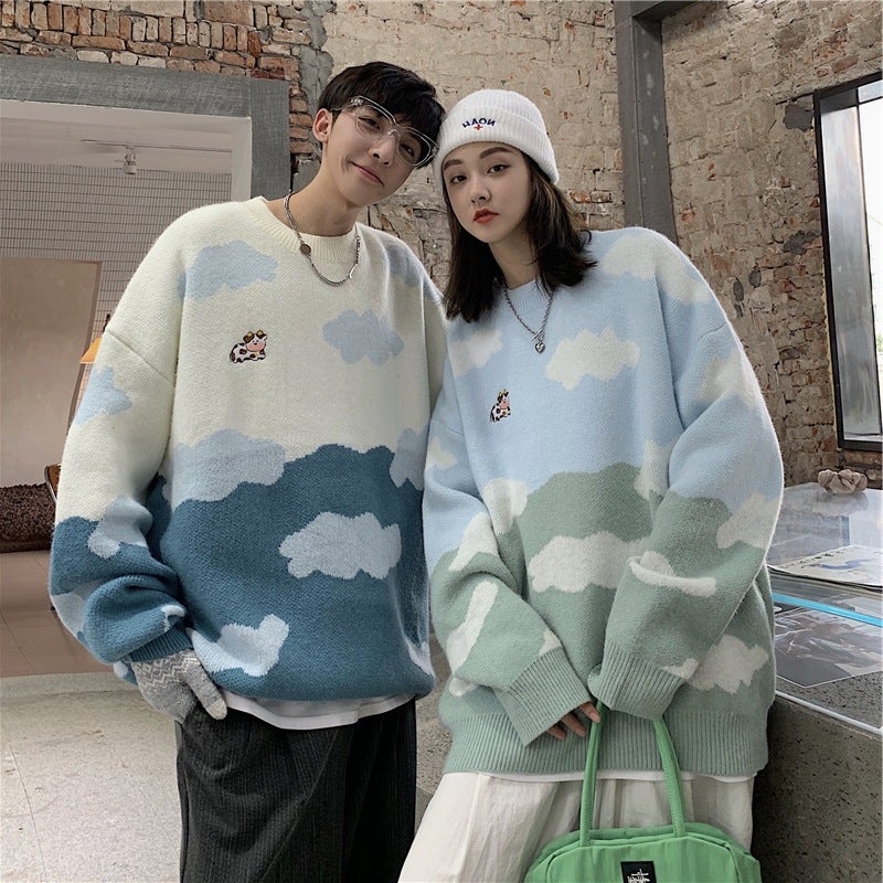 Retro Lazy Cloud Knit Sweater Unisex Winter Oversize Japanese Soft Couple Layup - Image 1