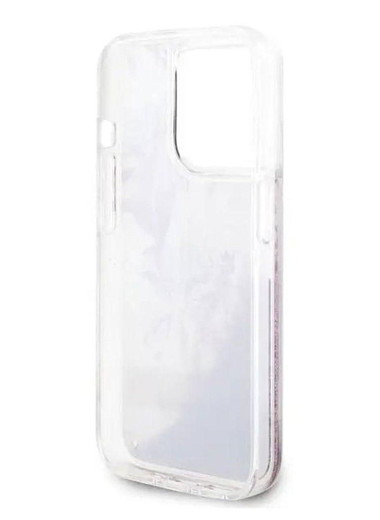 GUESS - iPhone 15 Pro Case HC Liquid Glitter Back Cover with Flower Pattern / Drop & Bumper Protection - Pink - Image 1
